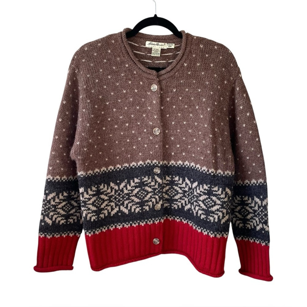 EDDIE BAUER Alpaca Wool Nordic Button Front Cardigan Sweater M